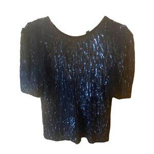 Laurence Kazar New York Sequins Cocktail Party Pure Silk Dressy Top Half Short P
